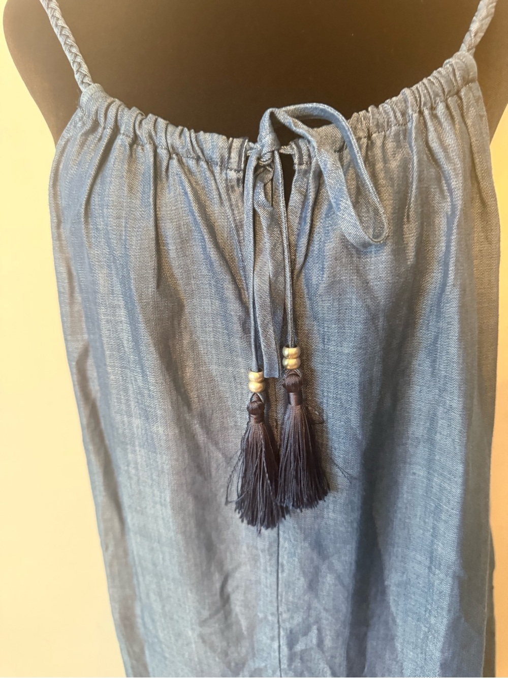 Tommy Bahama Midi dress Blue Embroidered Tassel Spaghetti-Strap - Picture 3 of 5
